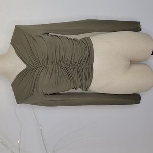Missguided Olive Green Long Sleeve Ruched Top SZ 4